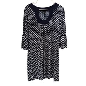 En Focus Studio Navy White Geometric Print Bell Sleeve Shift Dress Size 12
